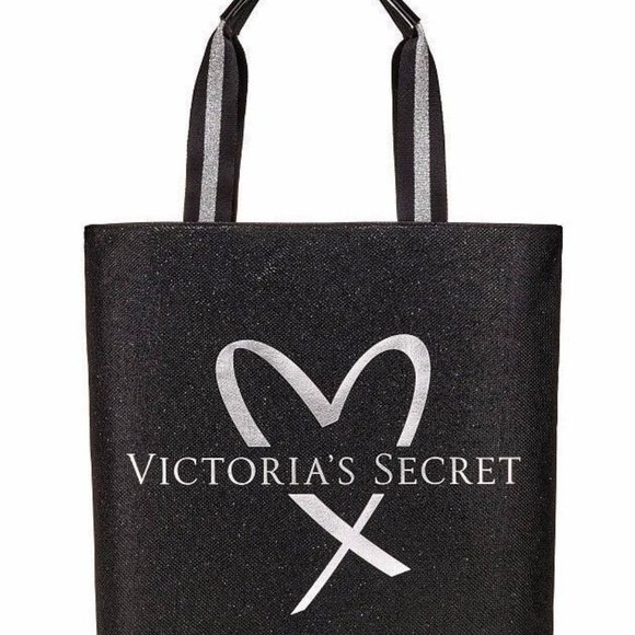 Victoria's Secret Balmain Fashion Show Glitter Tote Bag Handbag‎ Glamour black
